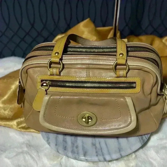 Coach Satchel Shoulder Bag Leather Bonnie Camel Red Satin Interior 13382 - Picture 1 of 16